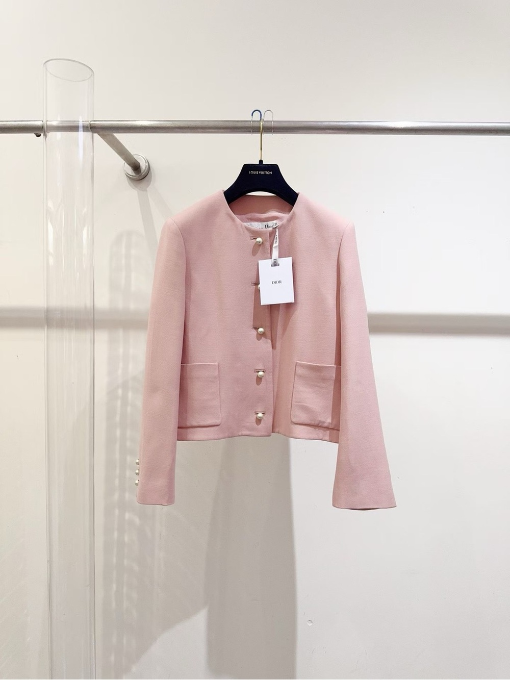 Dior Pink Cropped Pearl-Button Jacket